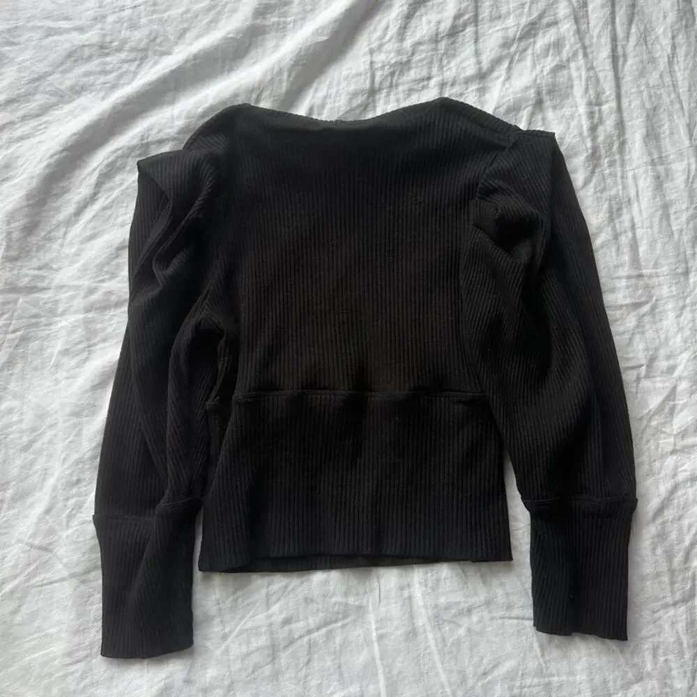 Black ribbed knit mock neck